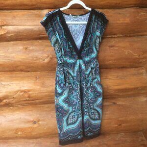 Vintage 90s Teal/Purple/Black Paisley Boho Y2K Babydoll Maurices Dress Size XS